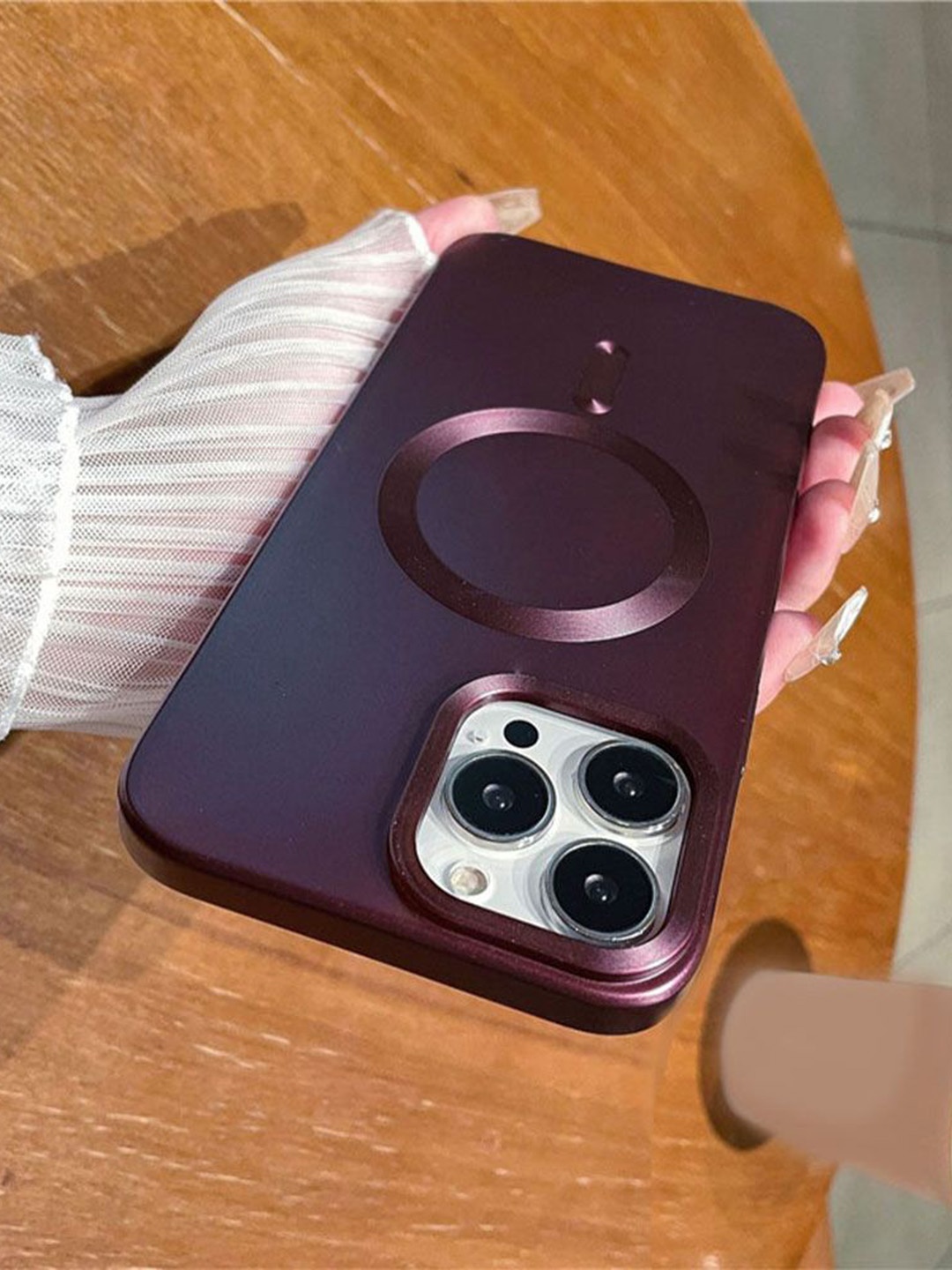 

Luxury Kase LK101 Matte CD Print Magnetic Wireless Charging iPhone 13 Pro Back Case, Maroon