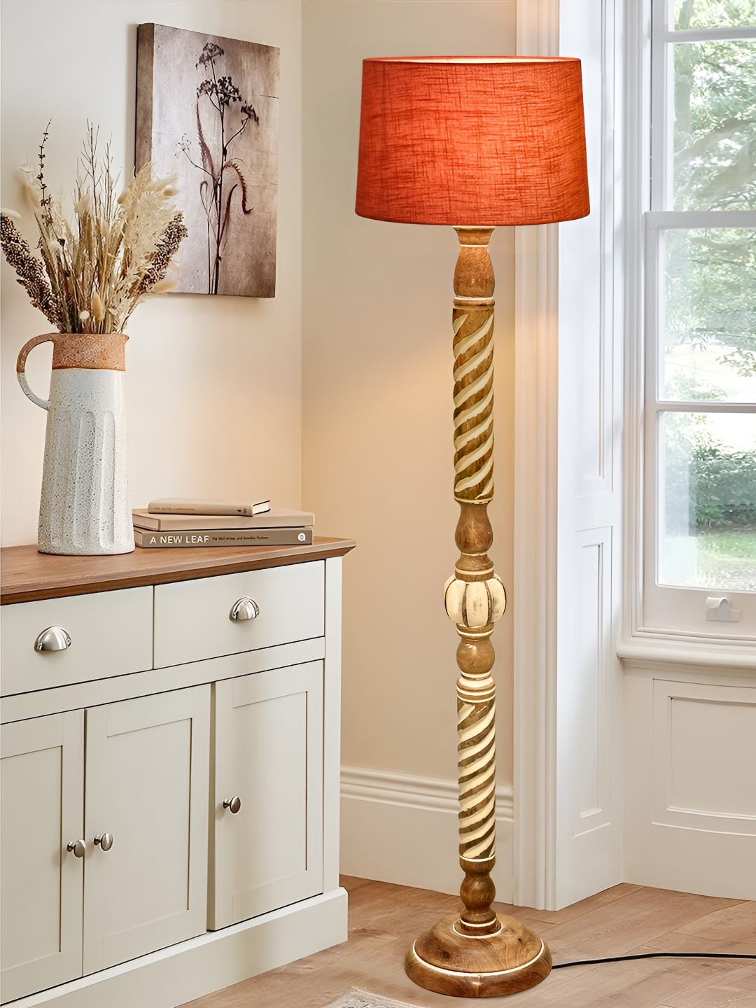 

Homesake Red & Brown Cylinder Shaped Wooden Floor Lamp