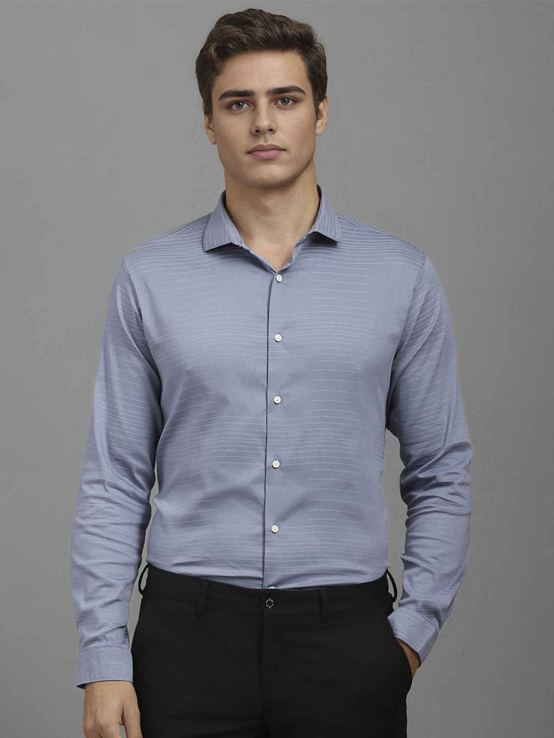 

Louis Philippe Sport Men Horizontal Striped Super Fit Casual Shirt, Blue