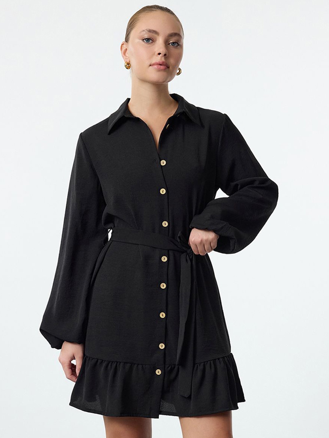 

Trendyol Women Shirt Dress with Belt, Black