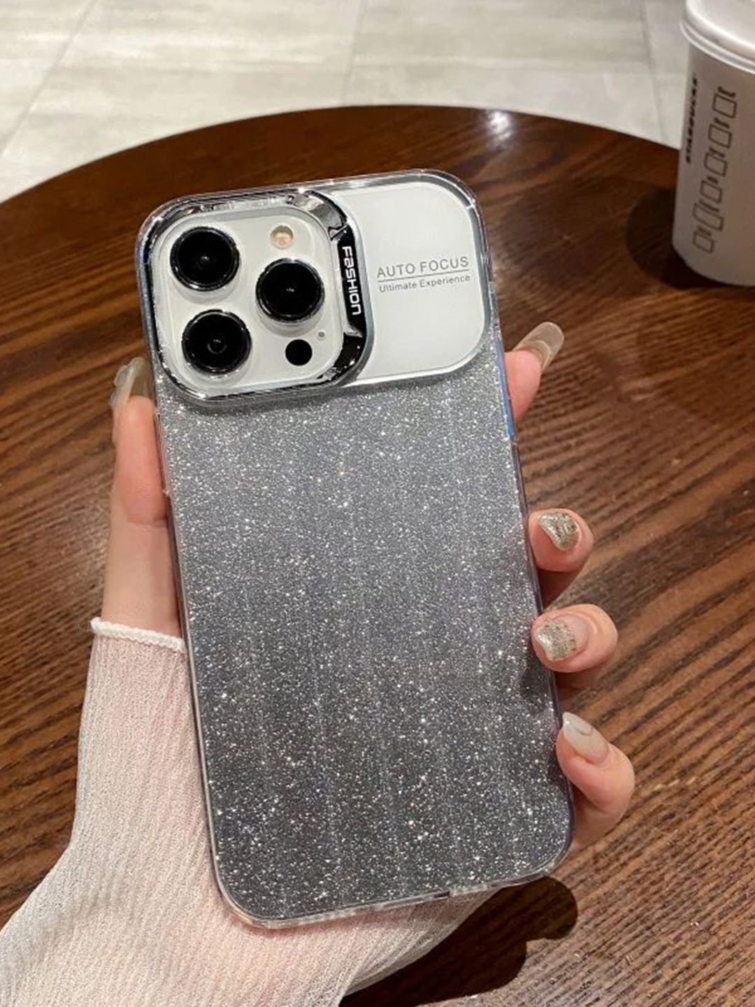 

Luxury Kase LK120 Fashion Transparent Glitter Bling Gradient Soft iPhone 13 Pro Back Case, Silver