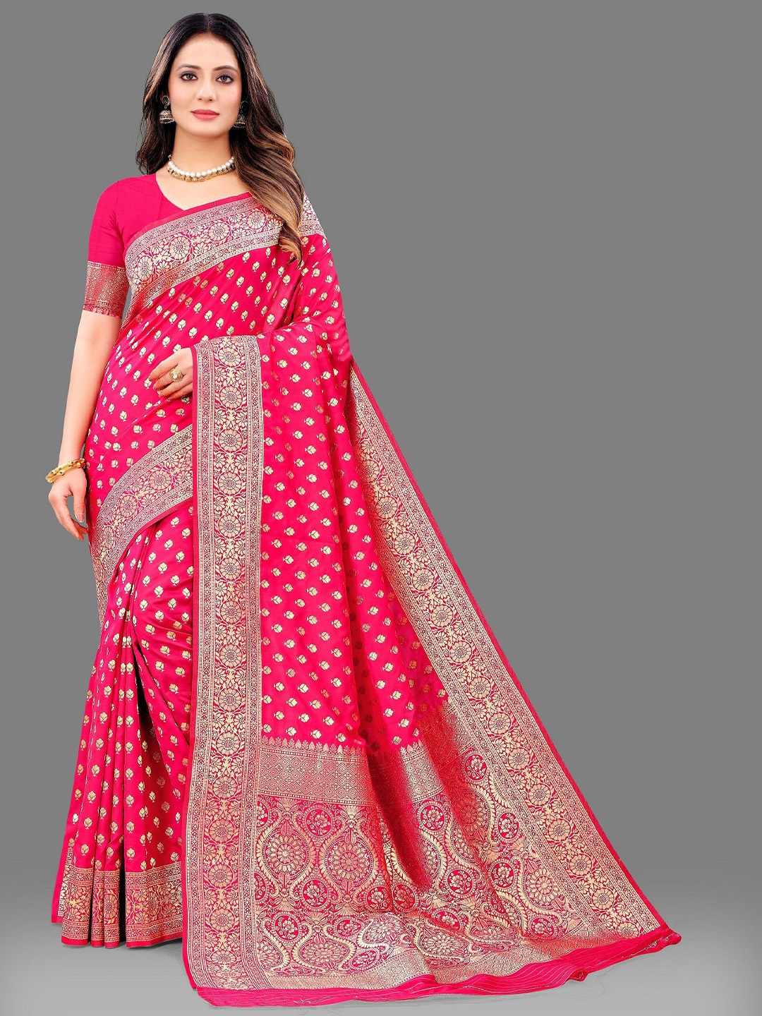 

VEDANT VASTRAM Floral Woven Design Zari Saree, Pink