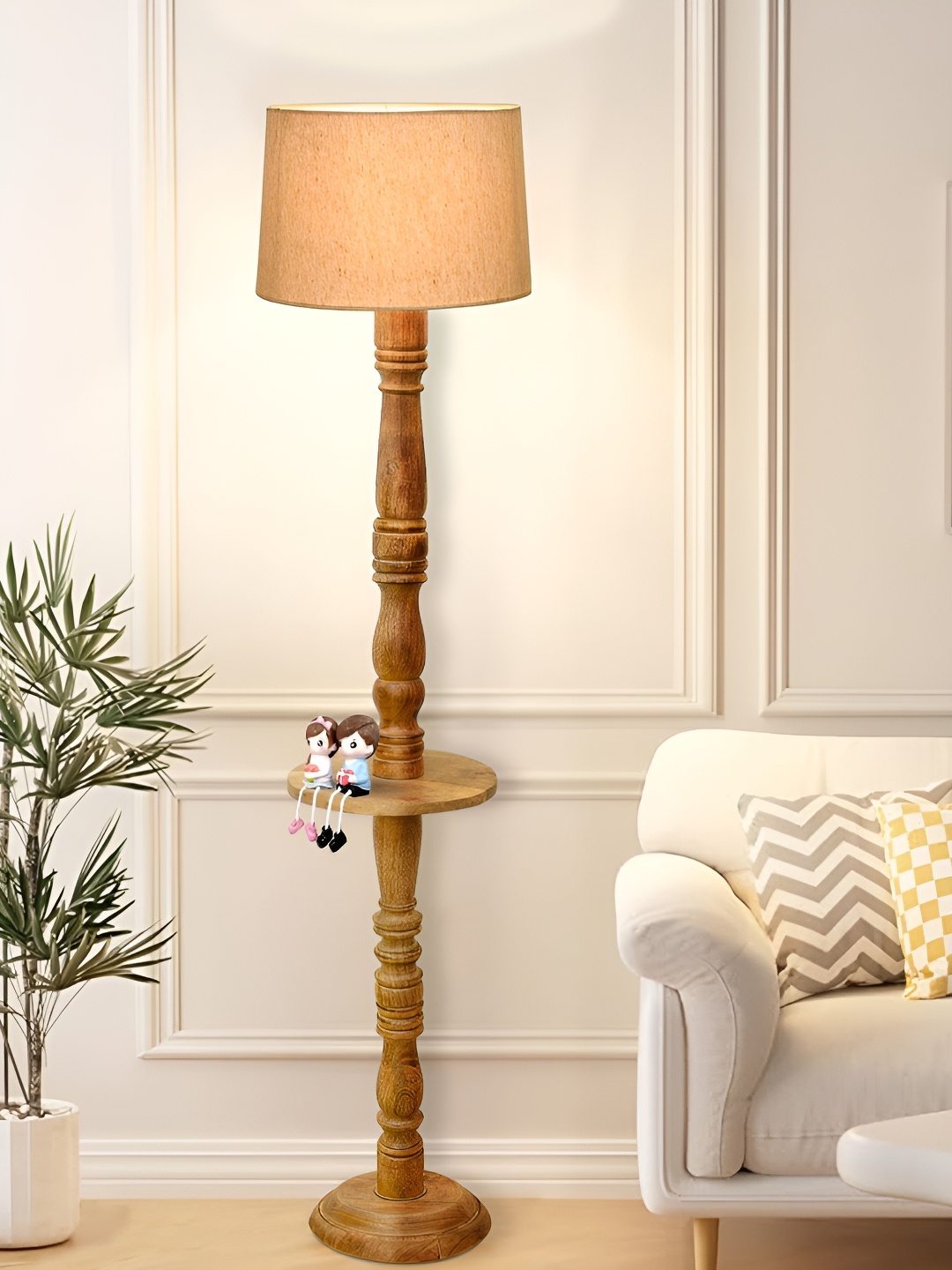 

Homesake Grey & Brown Cylinder Shaped Wooden Floor Lamp, Beige