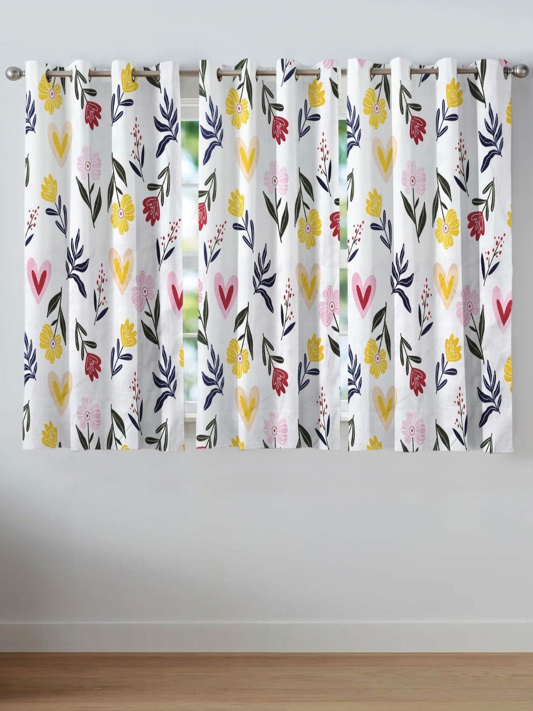 

ANA White & Yellow Set of 3 Floral Room Darkening Window Curtain