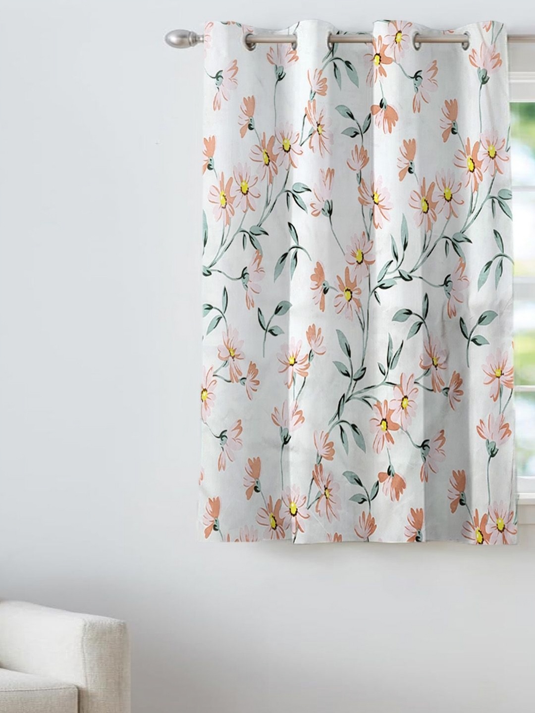 

ANA White & Orange Floral Room Darkening Window Curtain