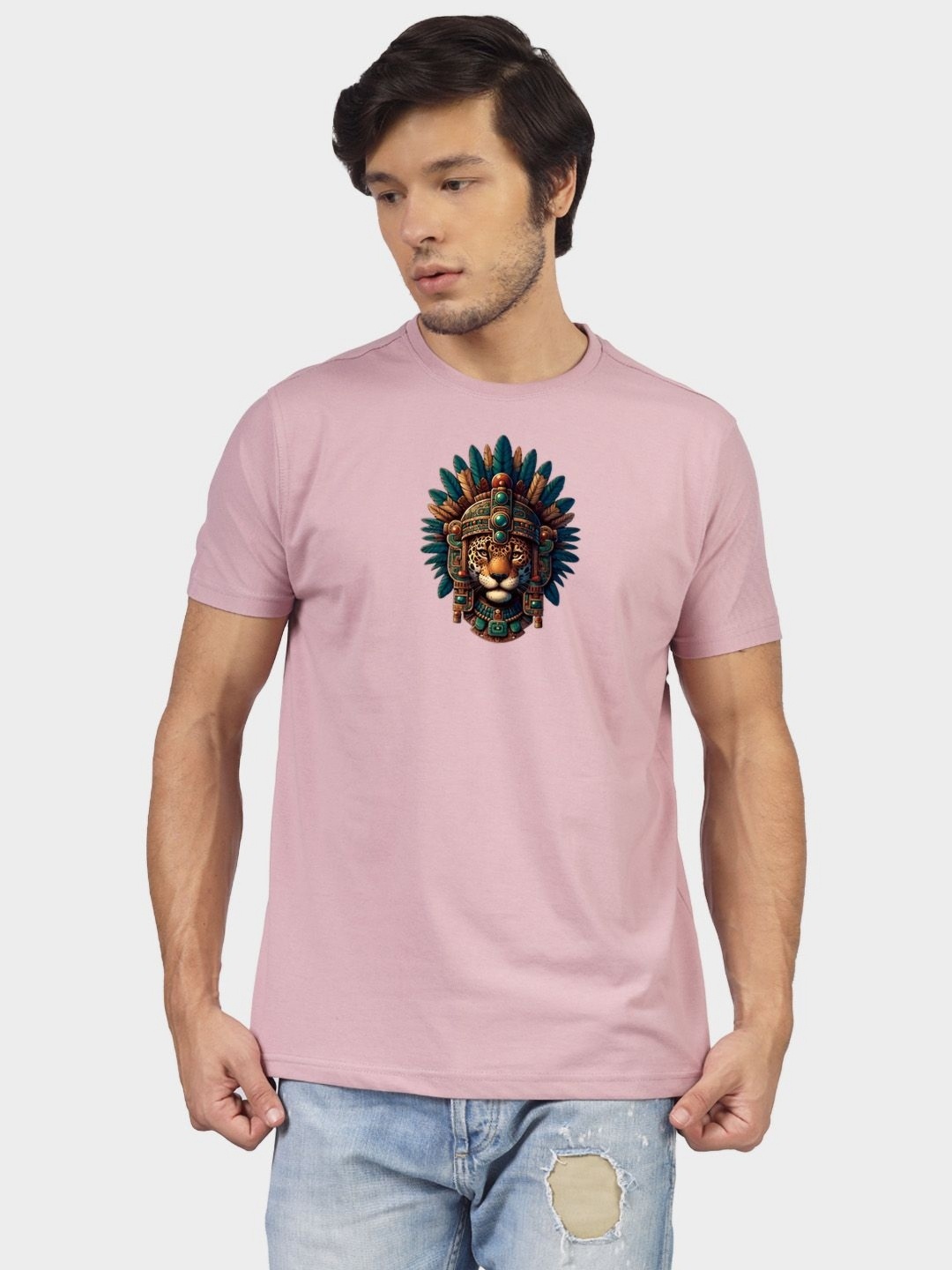 

Greylongg Men Graphic Printed Round Neck Cotton T-shirt, Pink