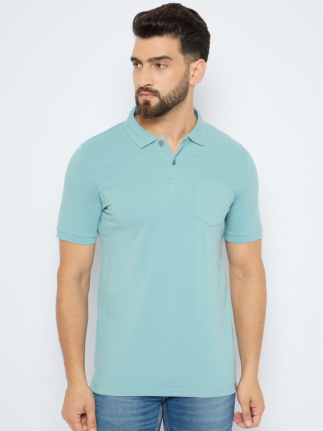 

AXMANN Men Solid Polo Collar Cotton Slim Fit T-shirt, Blue