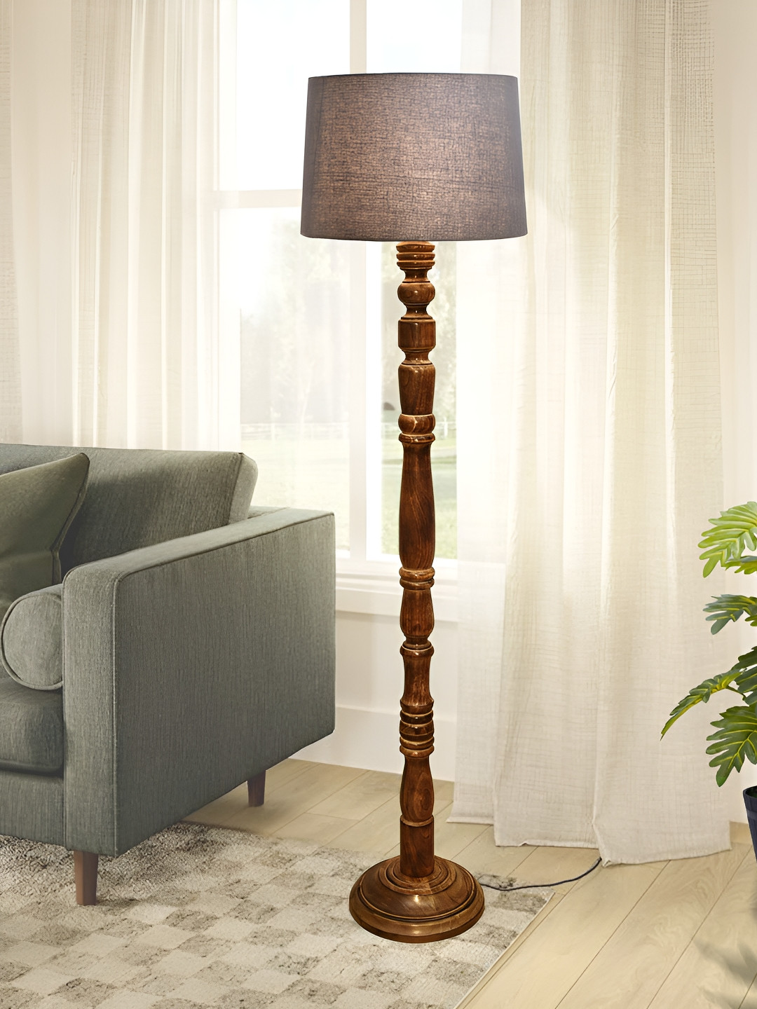 

Homesake Grey & Brown Cylinder Shaped Wooden Floor Lamp