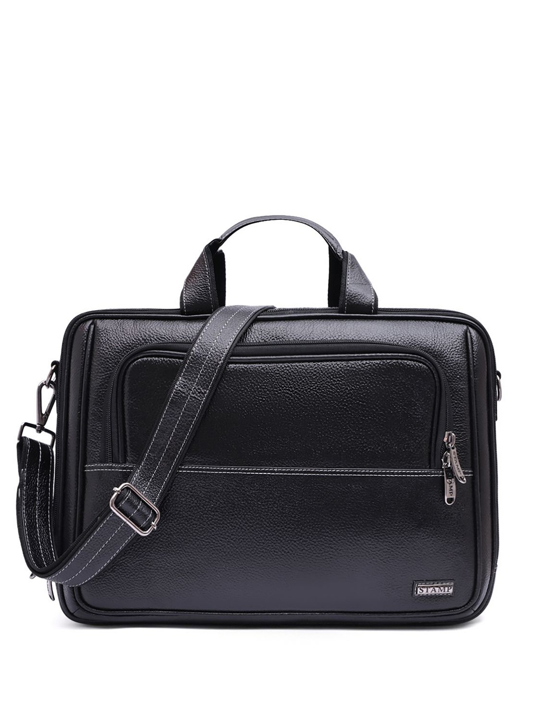 

Stamp Unisex Textured Leather Laptop Bag, Black