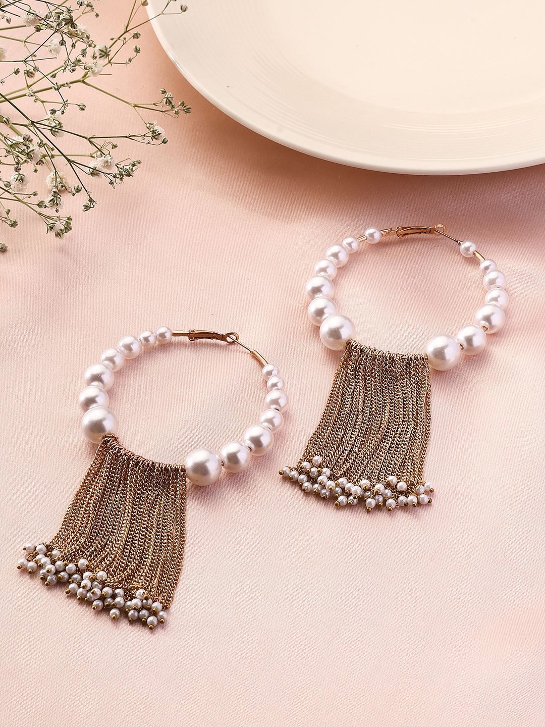 

Priyaasi Gold Plated Contemporary Drop Earrings, White
