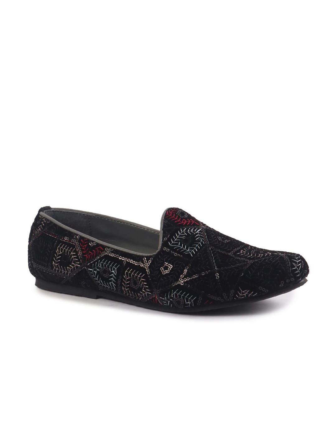 

FAUSTO Men Embellished Velvet Slip-On Mojaris, Black