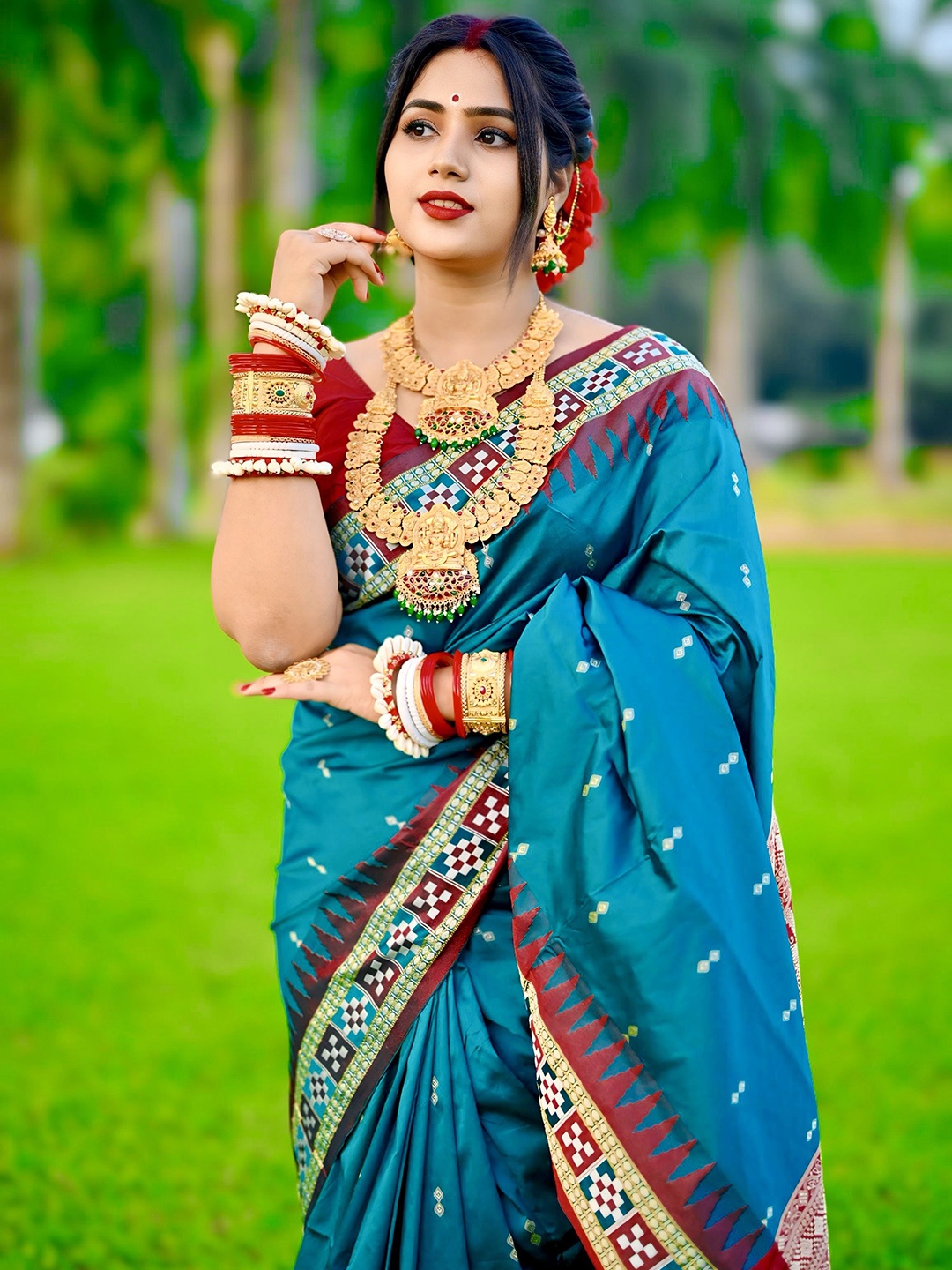 

pasapalli Woven Design Zari Art Silk Sambalpuri Saree, Green