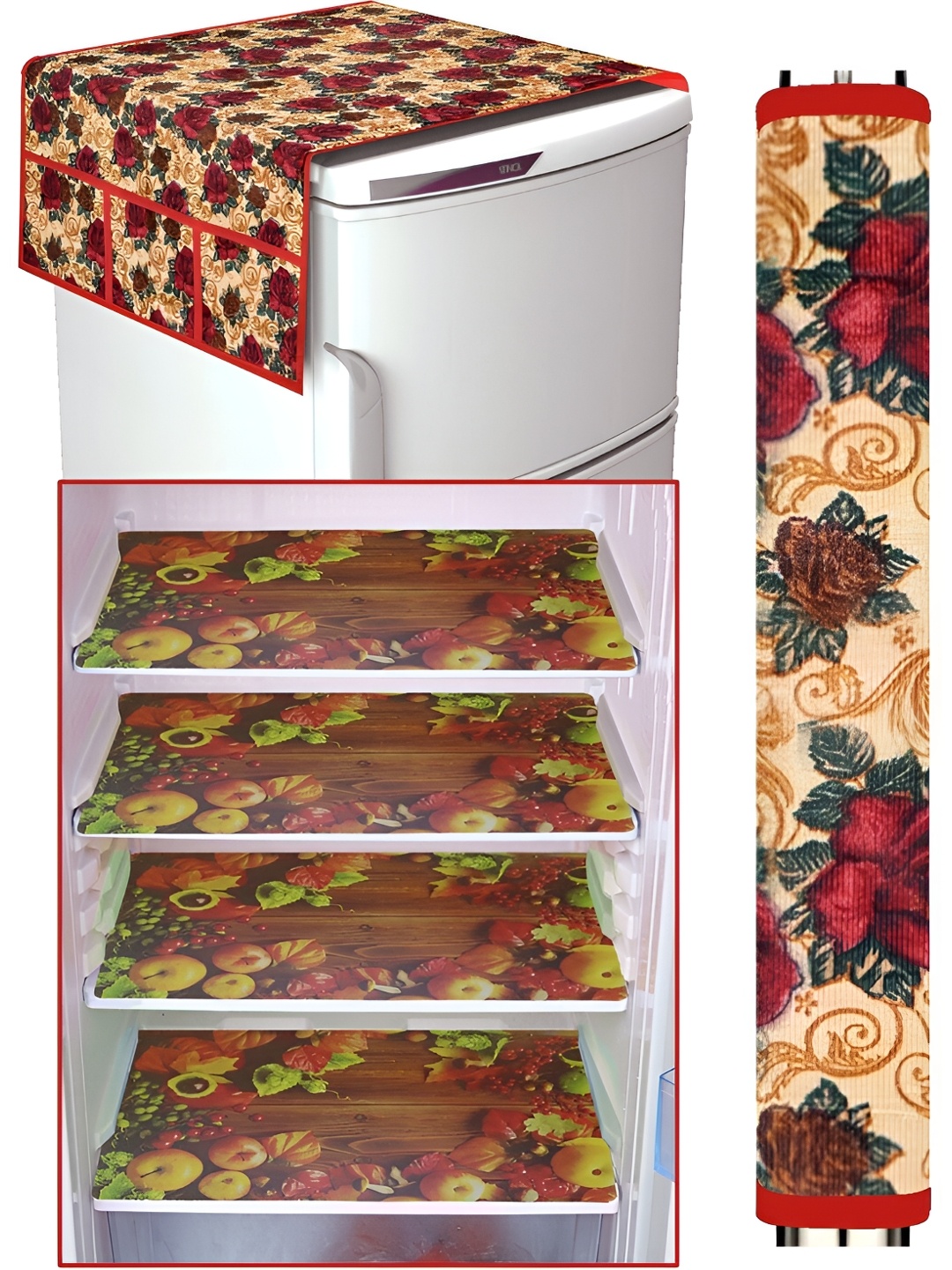 

Dakshya Industries Orange-Colored & Red 6 Pieces Floral Printed Refrigerator Covers