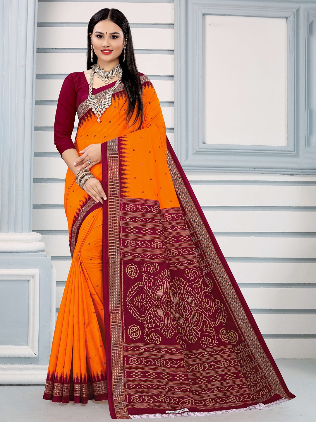 

pasapalli Woven Design Pure Cotton Sambalpuri Saree, Yellow