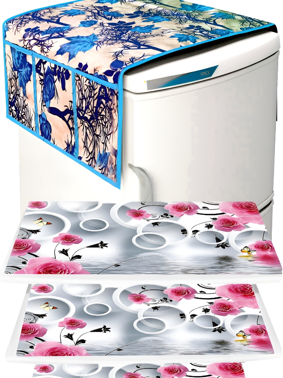 

Dakshya Industries Pink & Blue 4 Pieces Printed Refrigerator Covers