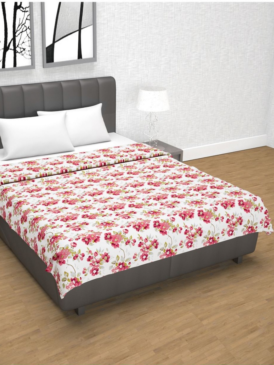 

Divine Casa Peach-Coloured Floral AC Room 120 GSM Double Bed Dohar