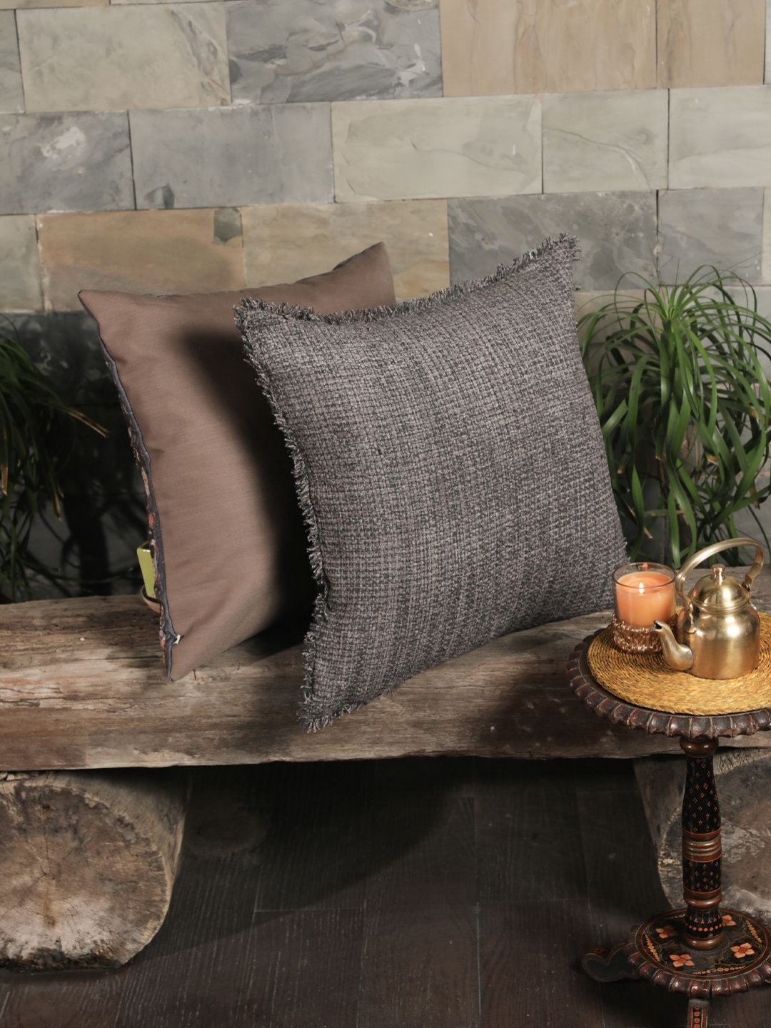 

ONSETHOMES Dastaan Grey Self Design Square Cushion Covers