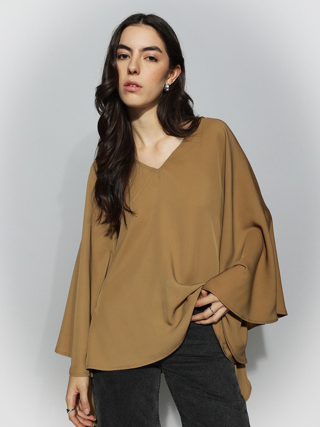 

H&M Women V-Neck Long Sleeves Cape Top, Copper