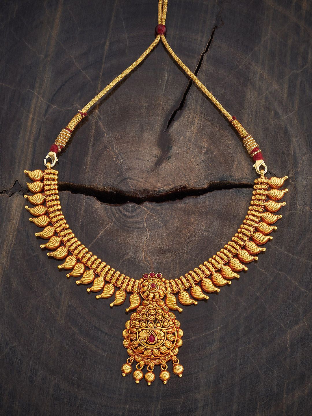 

Kushal's Fashion Jewellery 92.5 Pure Silver Gold-Plated Stone Studded Temple Necklace