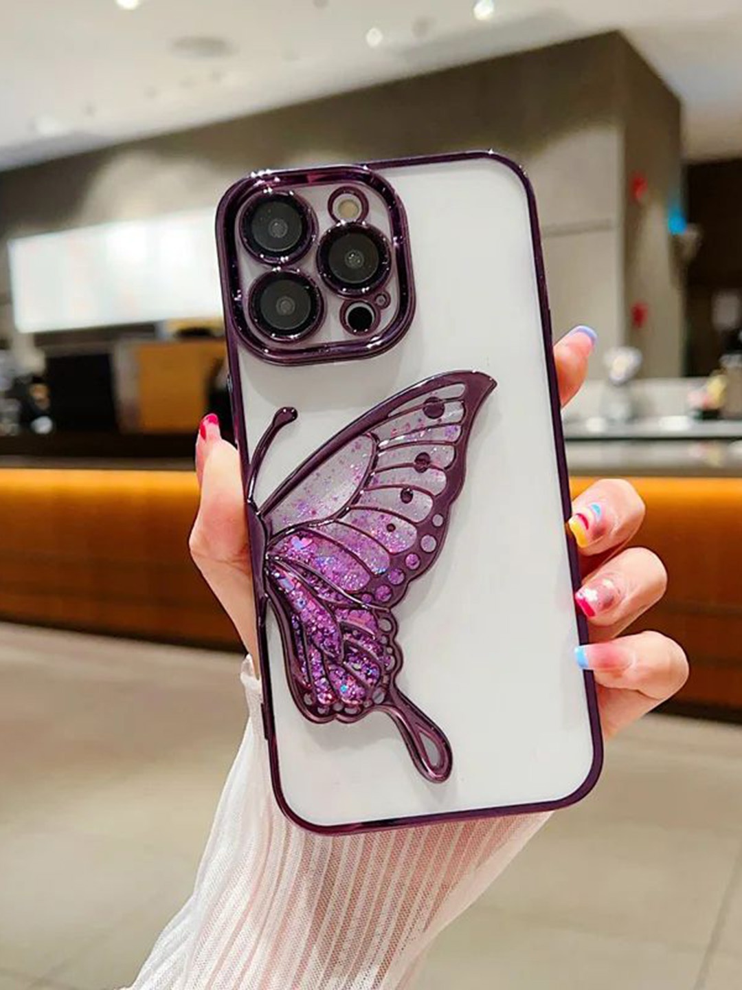 

Luxury Kase LK100 Plating Dream Butterfly Clear iPhone 15 Pro Back Case, Purple