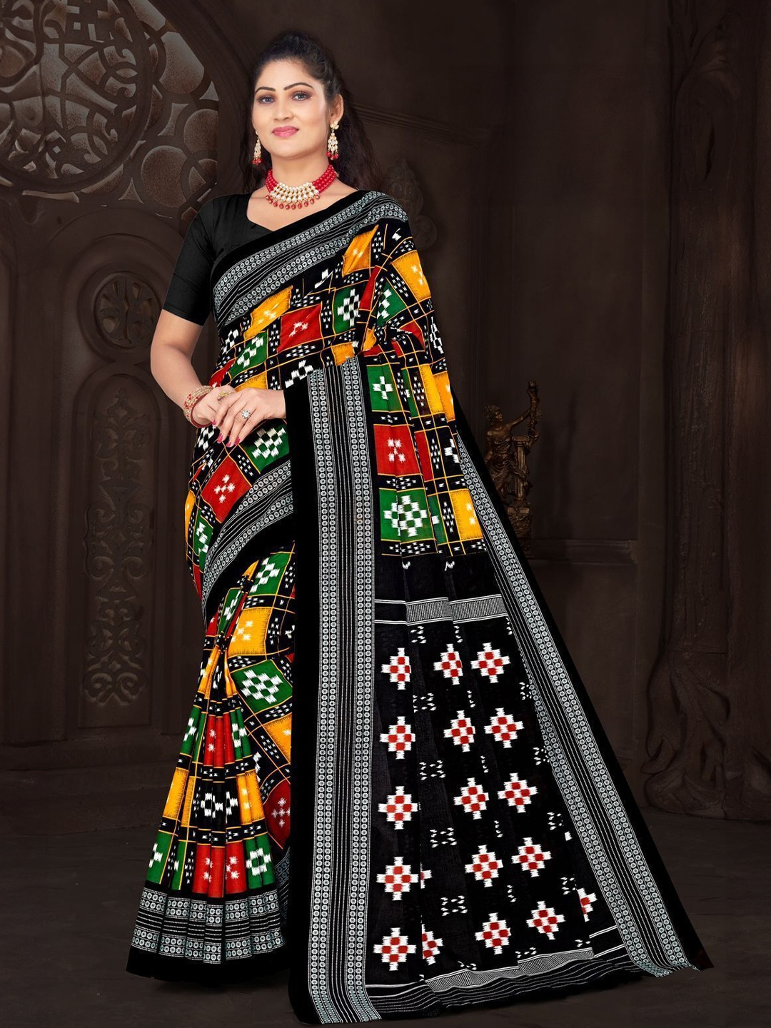 

pasapalli Pure Cotton Sambalpuri Saree, Black