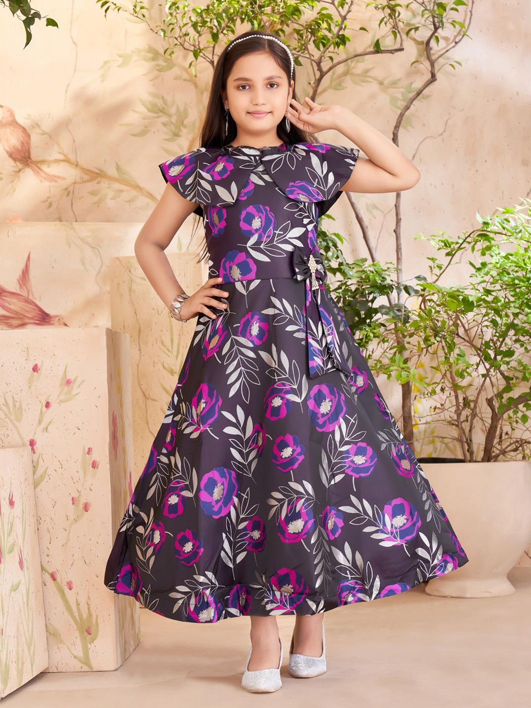 

YK Girls Floral Printed Cotton Maxi Dress, Purple