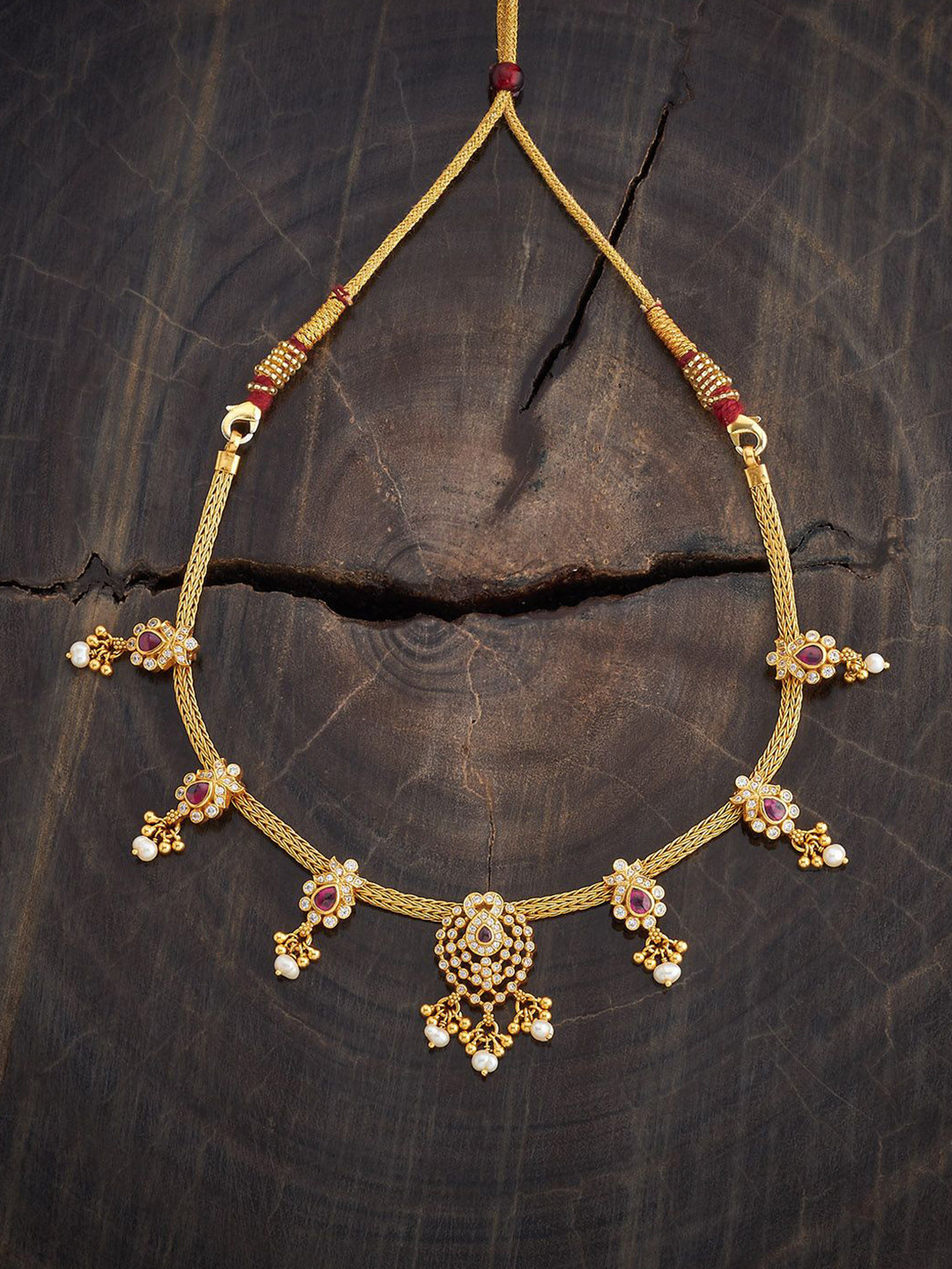 

Kushal's Fashion Jewellery Silver Gold Plated Stones & Beads Temple Necklace