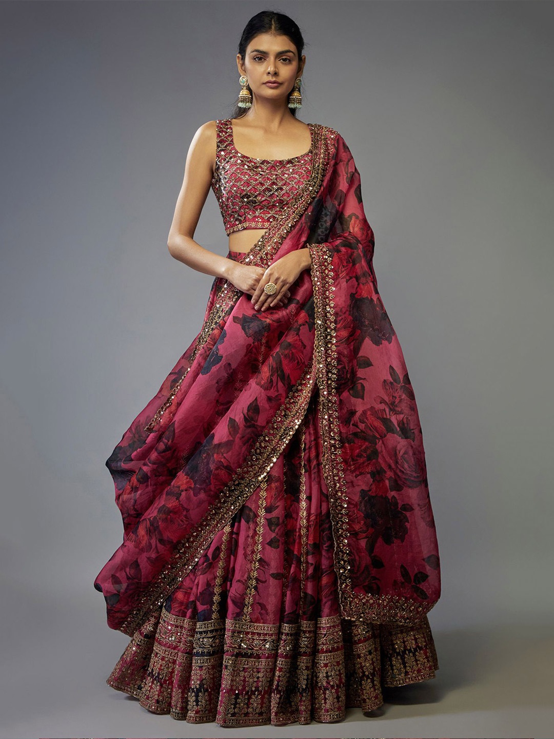 

FABPIXEL Embroidered Sequinned Semi-Stitched Lehenga & Unstitched Blouse With Dupatta, Pink