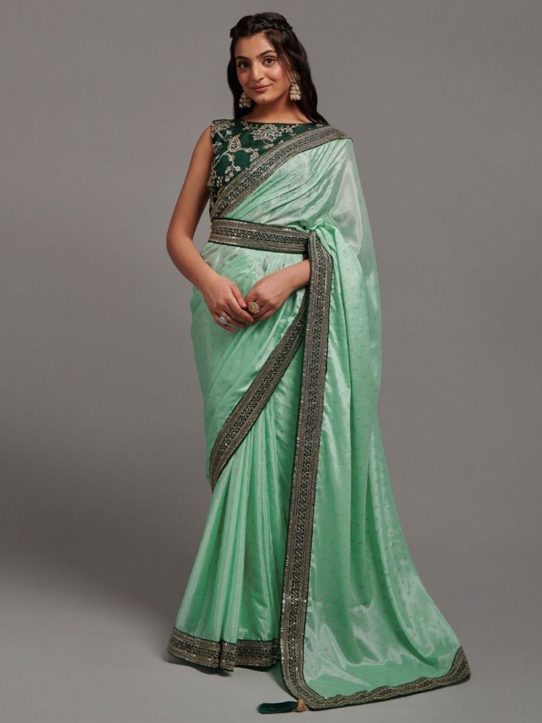 

Anouk Embellished Sequinned Heavy Work Saree, Sea green