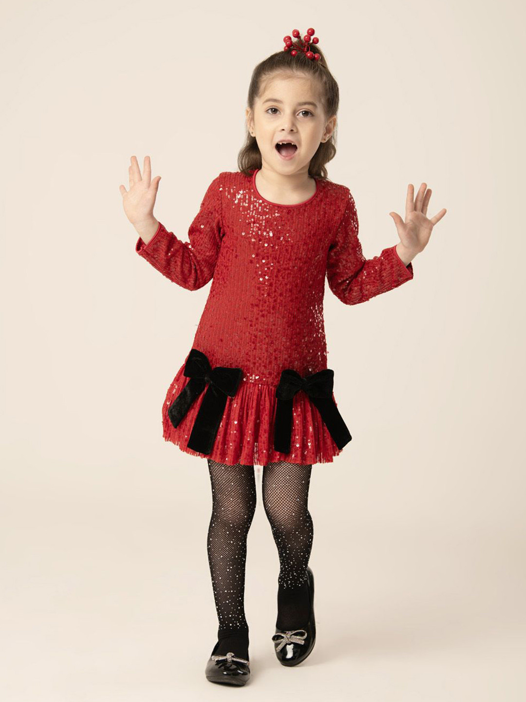 

HOITY MOPPET Bell Sleeve A-Line Dress, Red