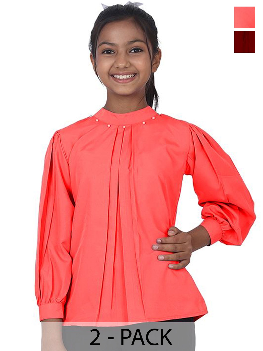 

SILK SPARROW Girls Pack Of 2 Pleated Shirt Style Top, Peach