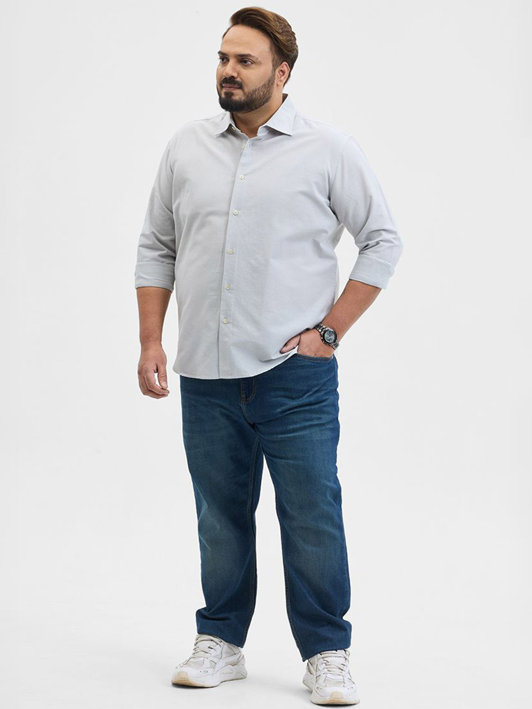 

Snitch Men Classic Fit Spread Collar Solid Cotton Casual Shirt, Grey