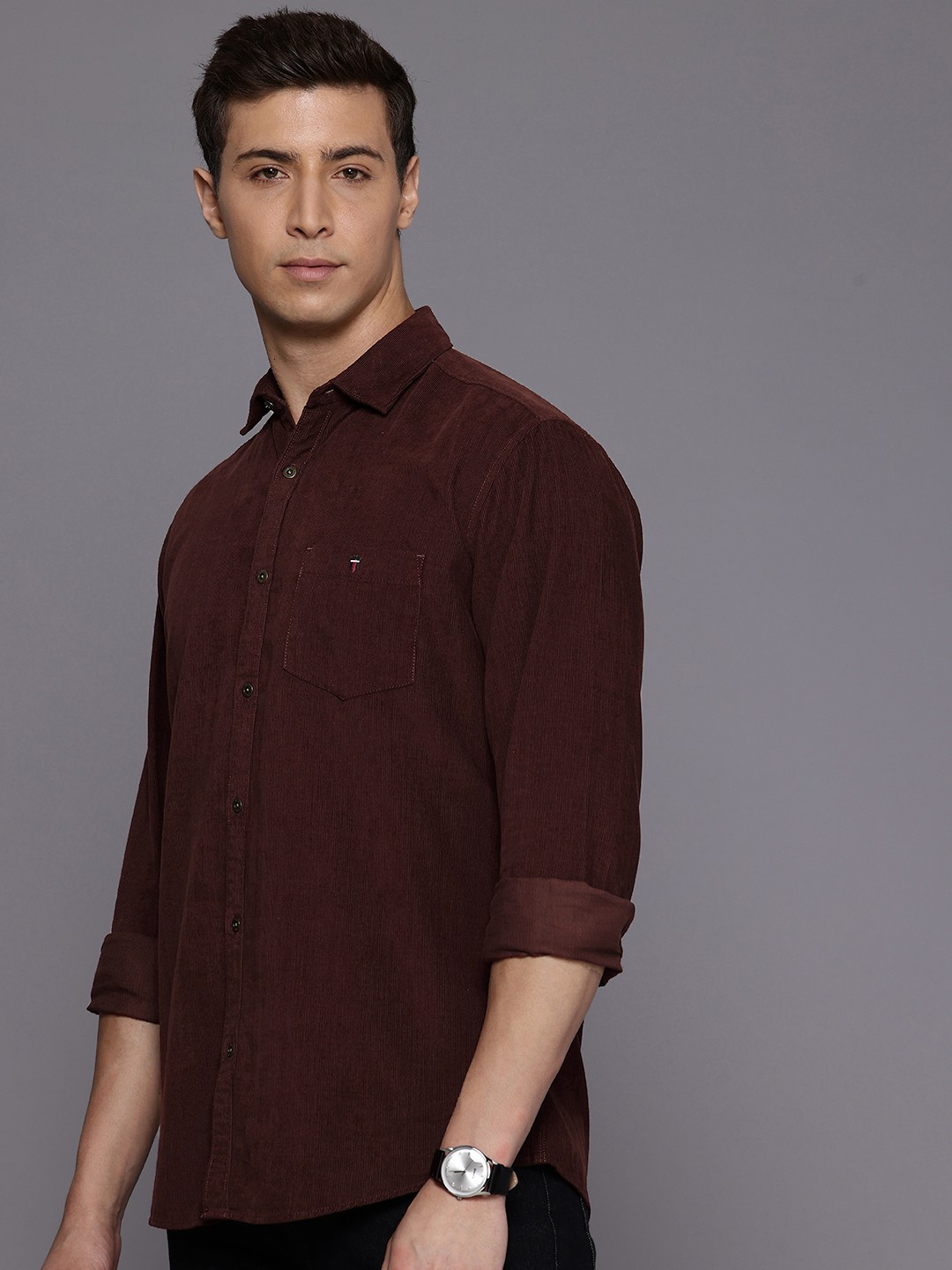 

Louis Philippe Jeans Pure Cotton Slim Fit Corduroy Casual Shirt, Brown