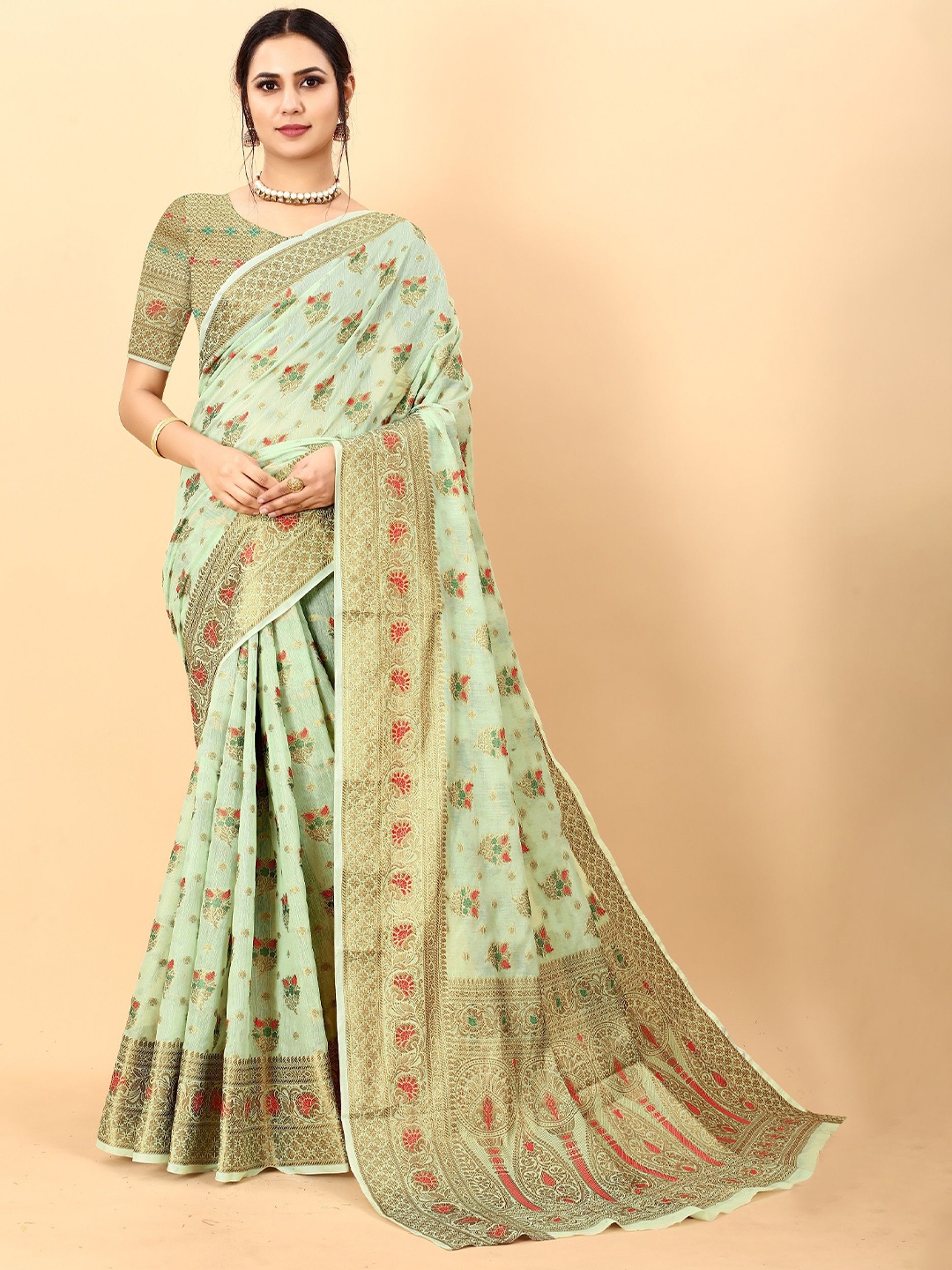 

VEDANT VASTRAM Woven Design Zari Designer Saree, Green