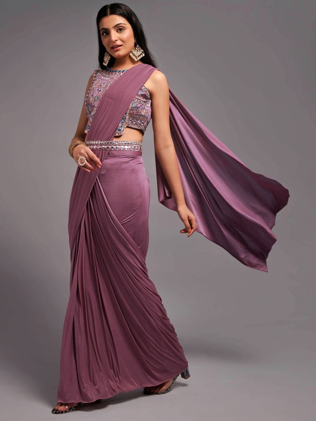 

Anouk Embroidered Ready to Wear Saree, Purple