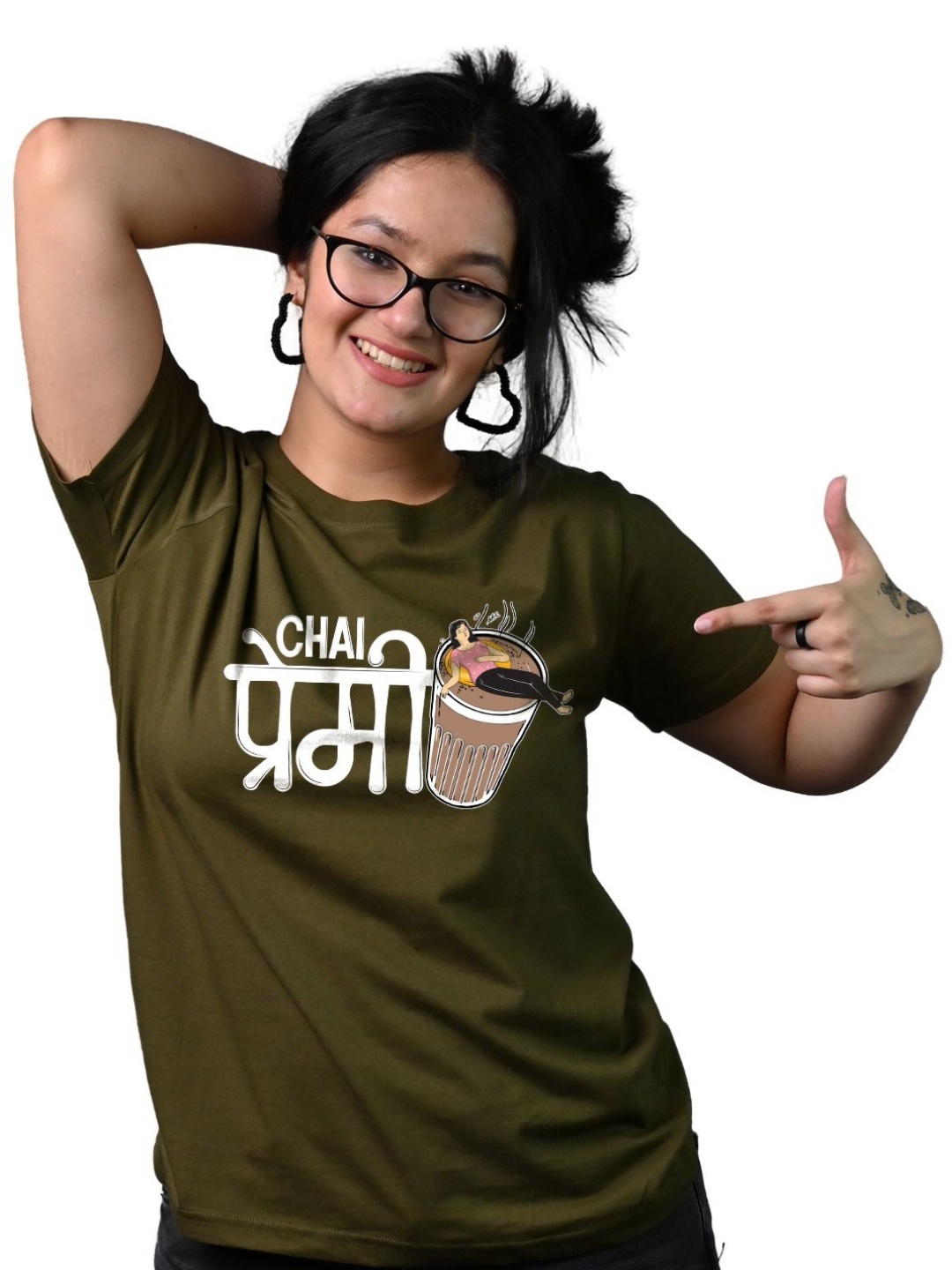 

Tedhi Medhi Family Women Graphic Printed Round Neck Cotton T-shirt, Olive