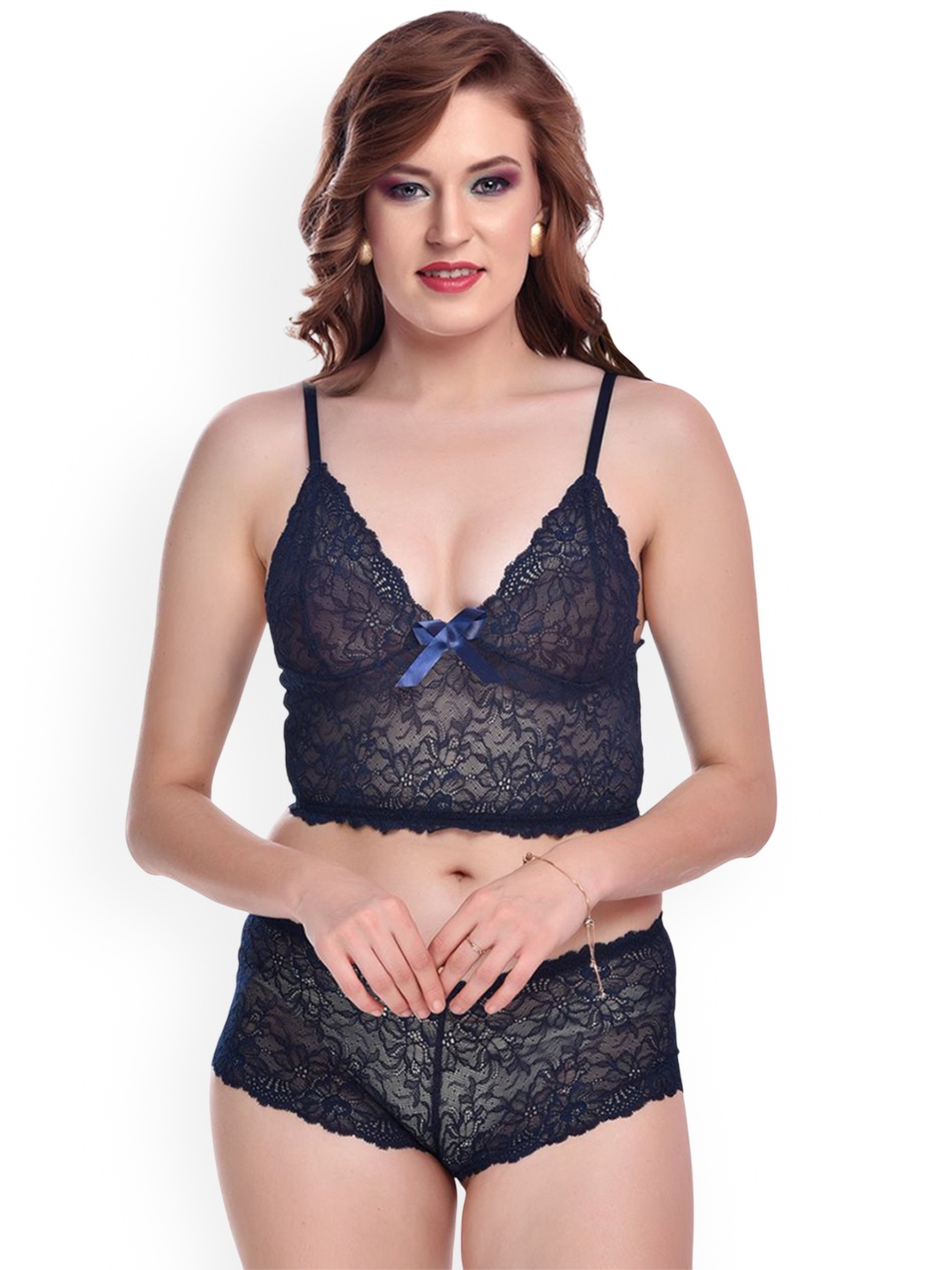 

new blue eyes Self Designed Baby Doll Nightdress, Navy blue