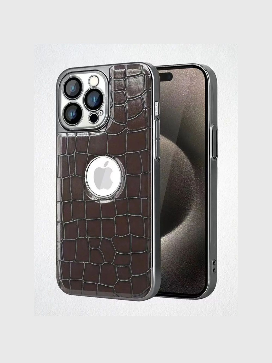 

Luxury Kase Geometric LK104 Artificial Leather Camera Lens iPhone 13 Pro Max Back Case, Brown