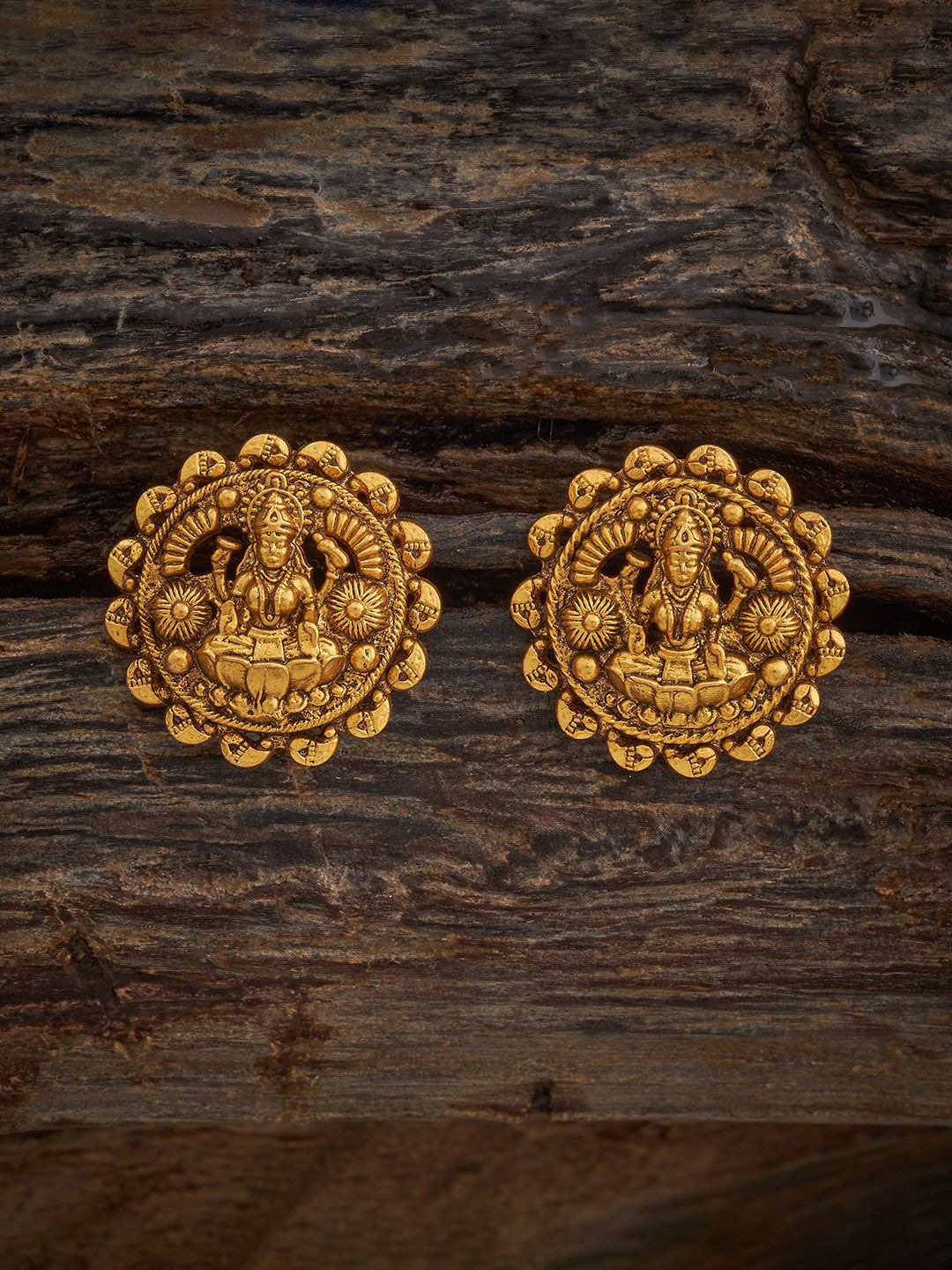 

Kushal's Fashion Jewellery 92.5 Pure Silver Gold-Plated Contemporary Temple Studs Earrings