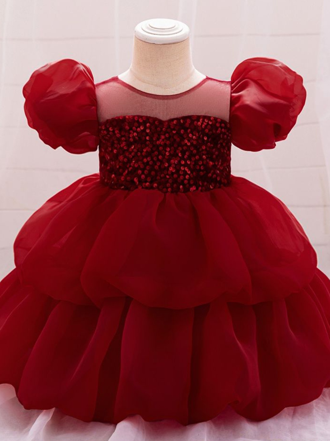 

LULU & SKY Girls Sequinned Puff Sleeve Gown Dress, Red