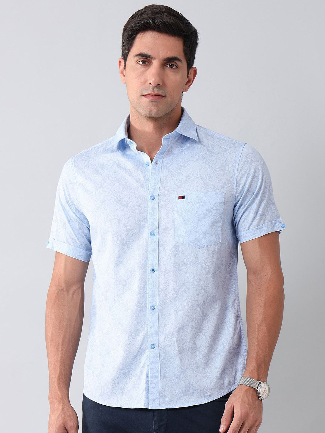 

AD By Arvind Men Slim Fit Spread Collar Floral Printed Cotton Casual Shirt, Blue