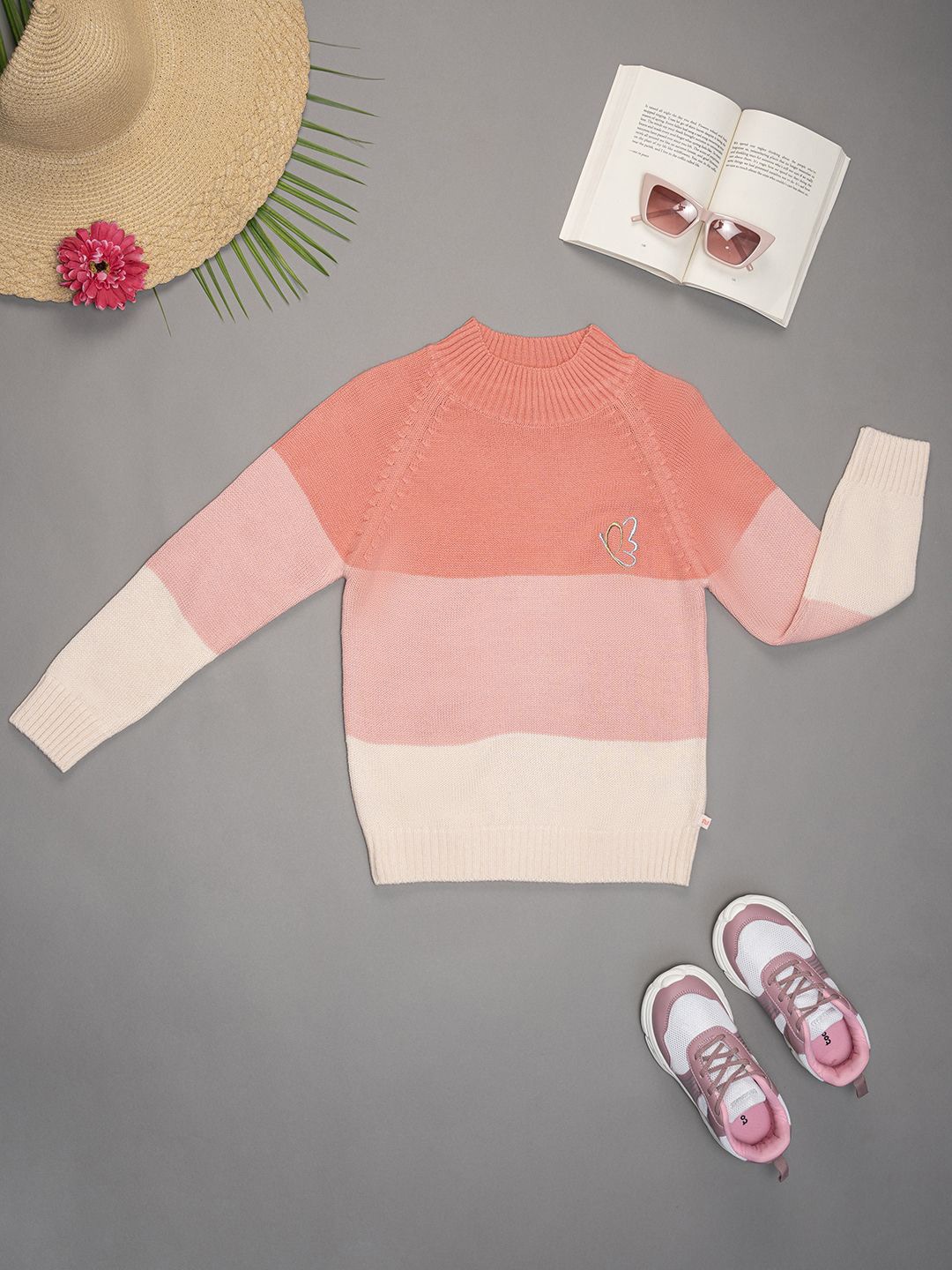 

Purple United Kids Girls Colourblocked Pullover Sweater, Peach