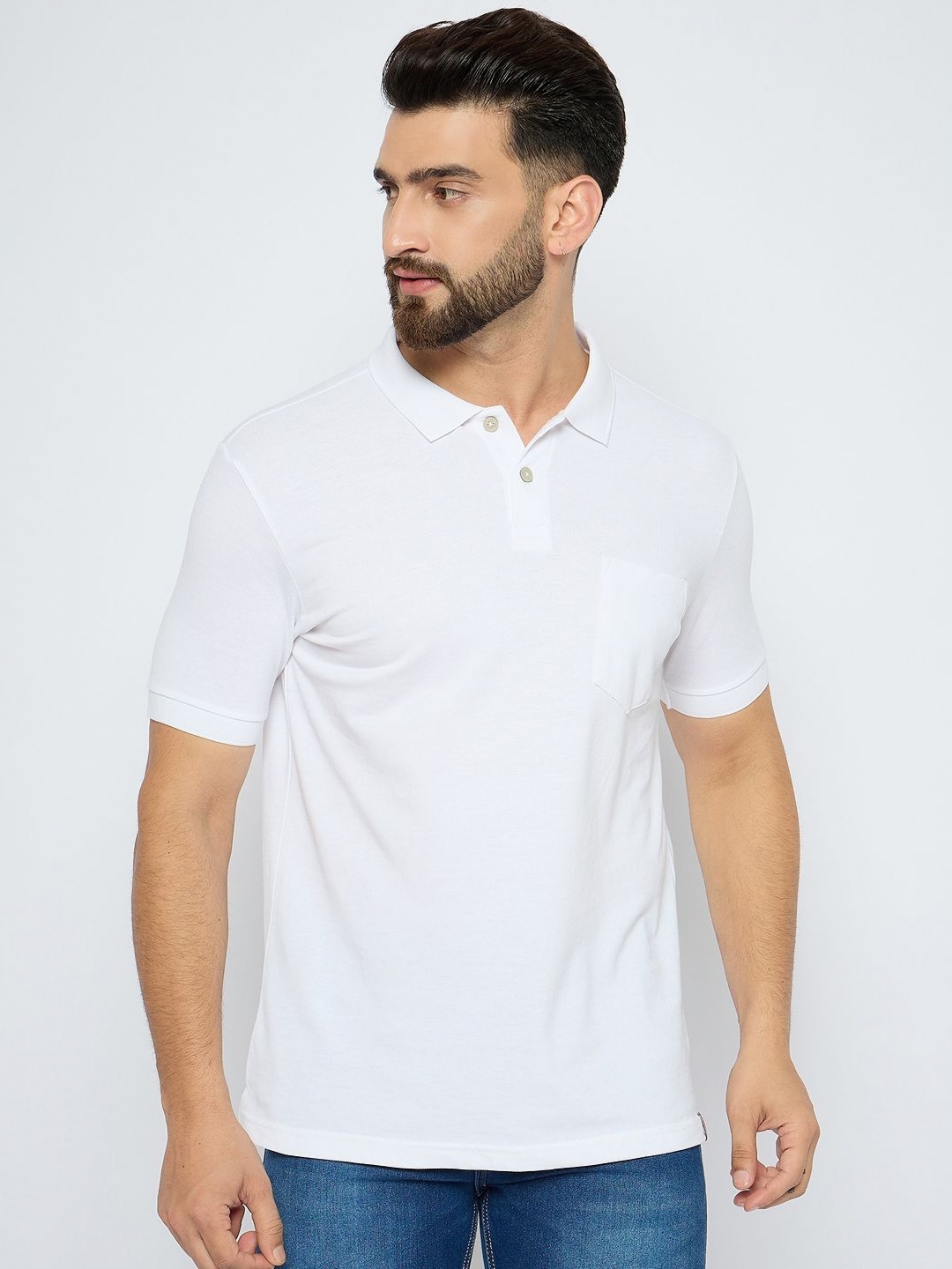 

AXMANN Men Solid Polo Collar Cotton T-shirt, White