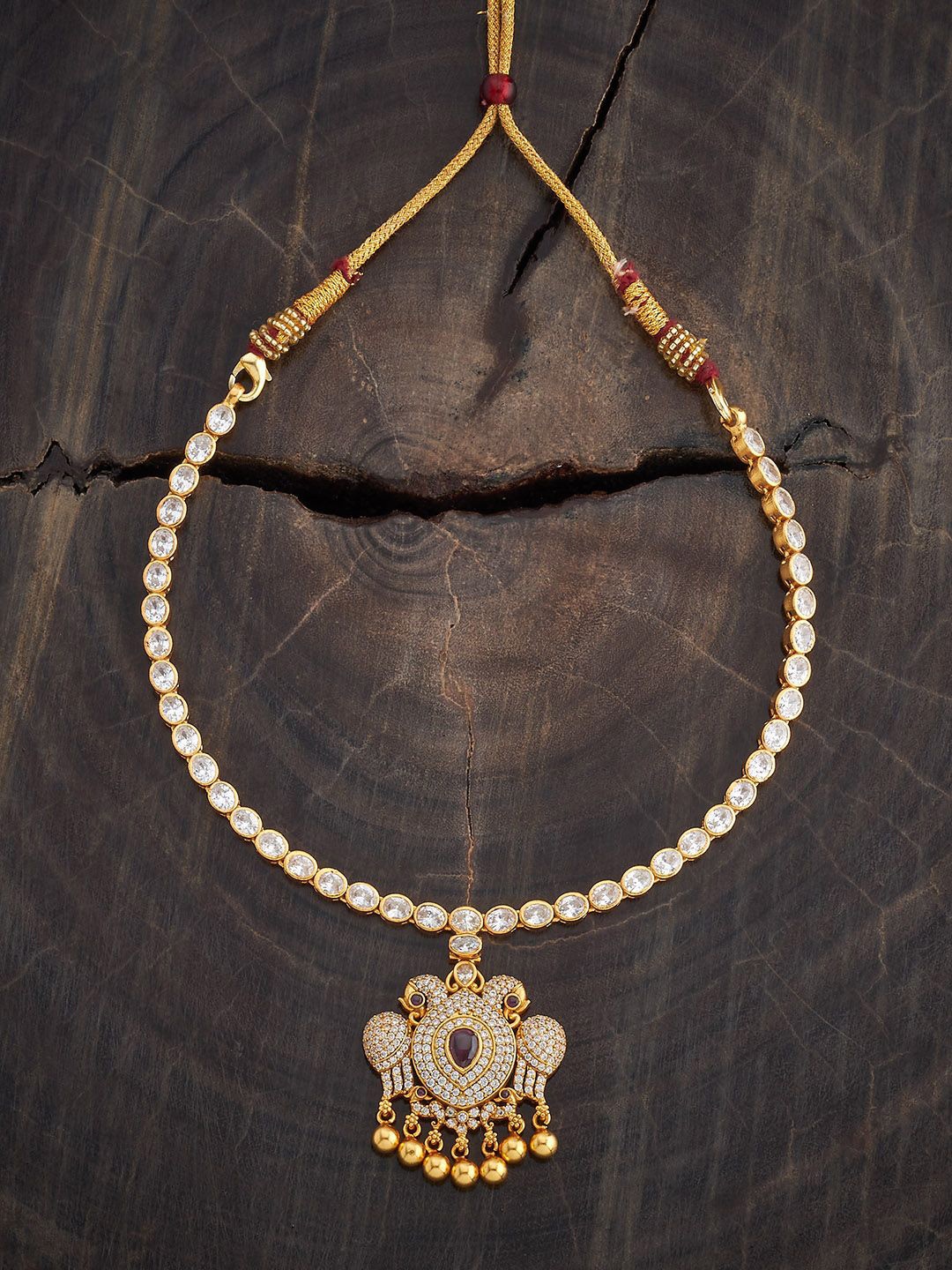 

Kushal's Fashion Jewellery 92.5 Sterling Silver Gold-Plated CZ Studded Temple Necklace