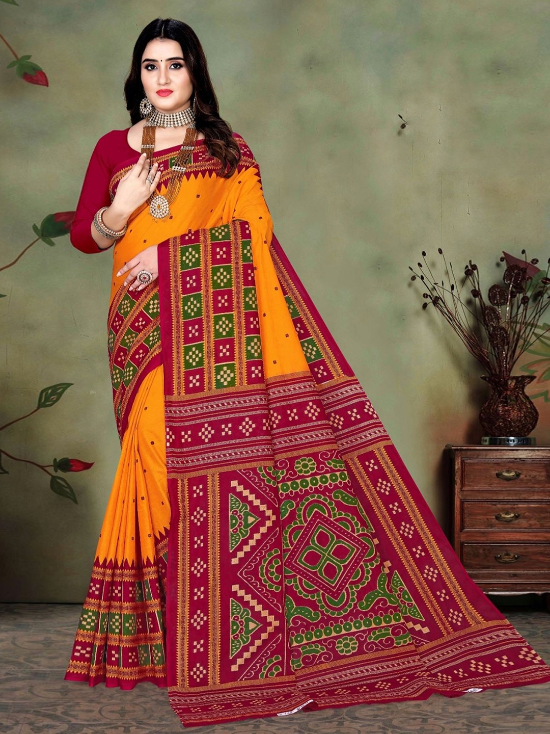 

pasapalli Pure Cotton Sambalpuri Saree, Orange