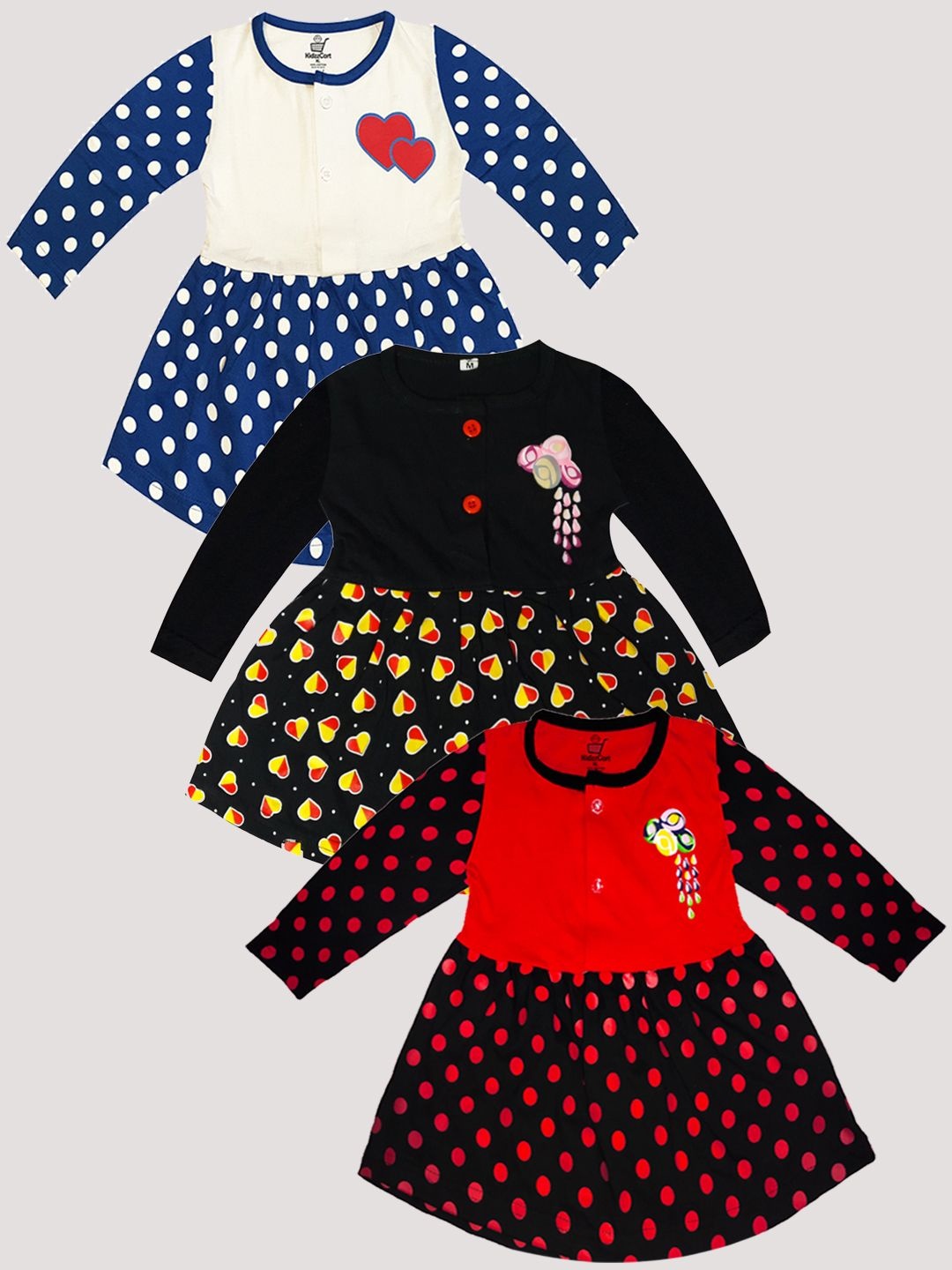 

KidzzCart Girls Pack of 3 Polka Dot Printed Fit & Flare Dress, White