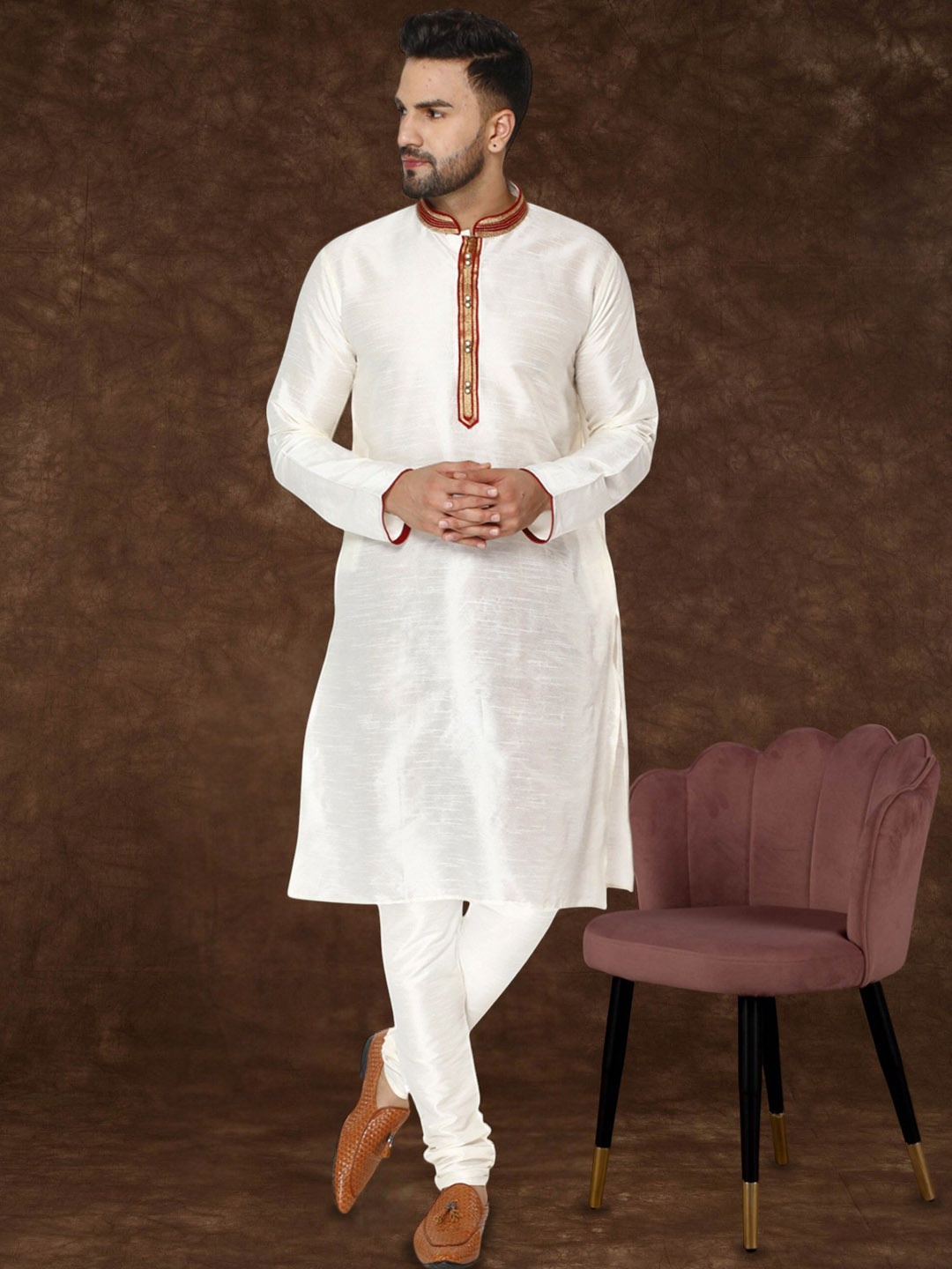 

Moda Rapido Mandarin Collar Straight Kurta With Pyjama, Off white