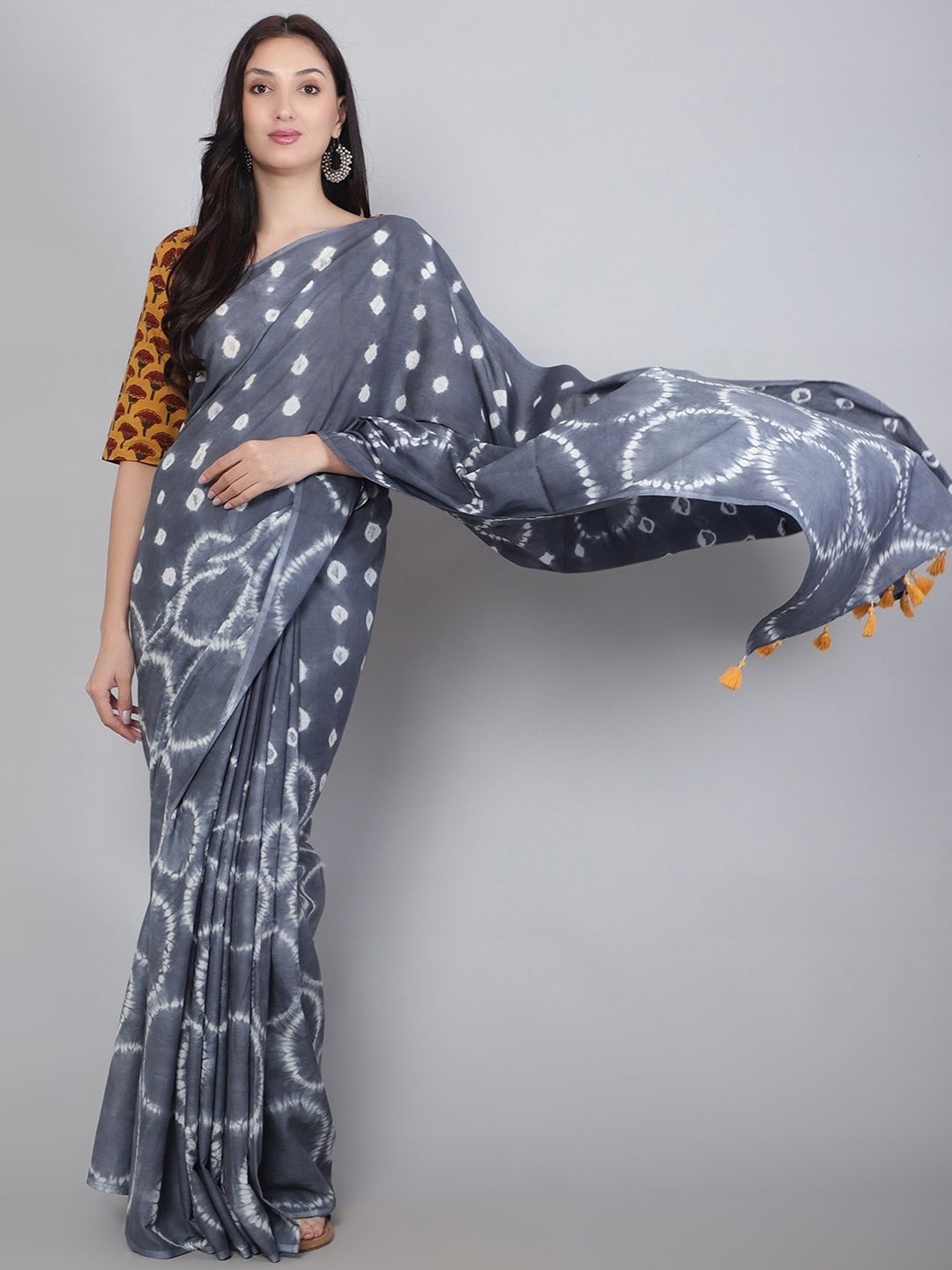 

PALASH Bandhani Pure Cotton Bandhani Saree, Grey