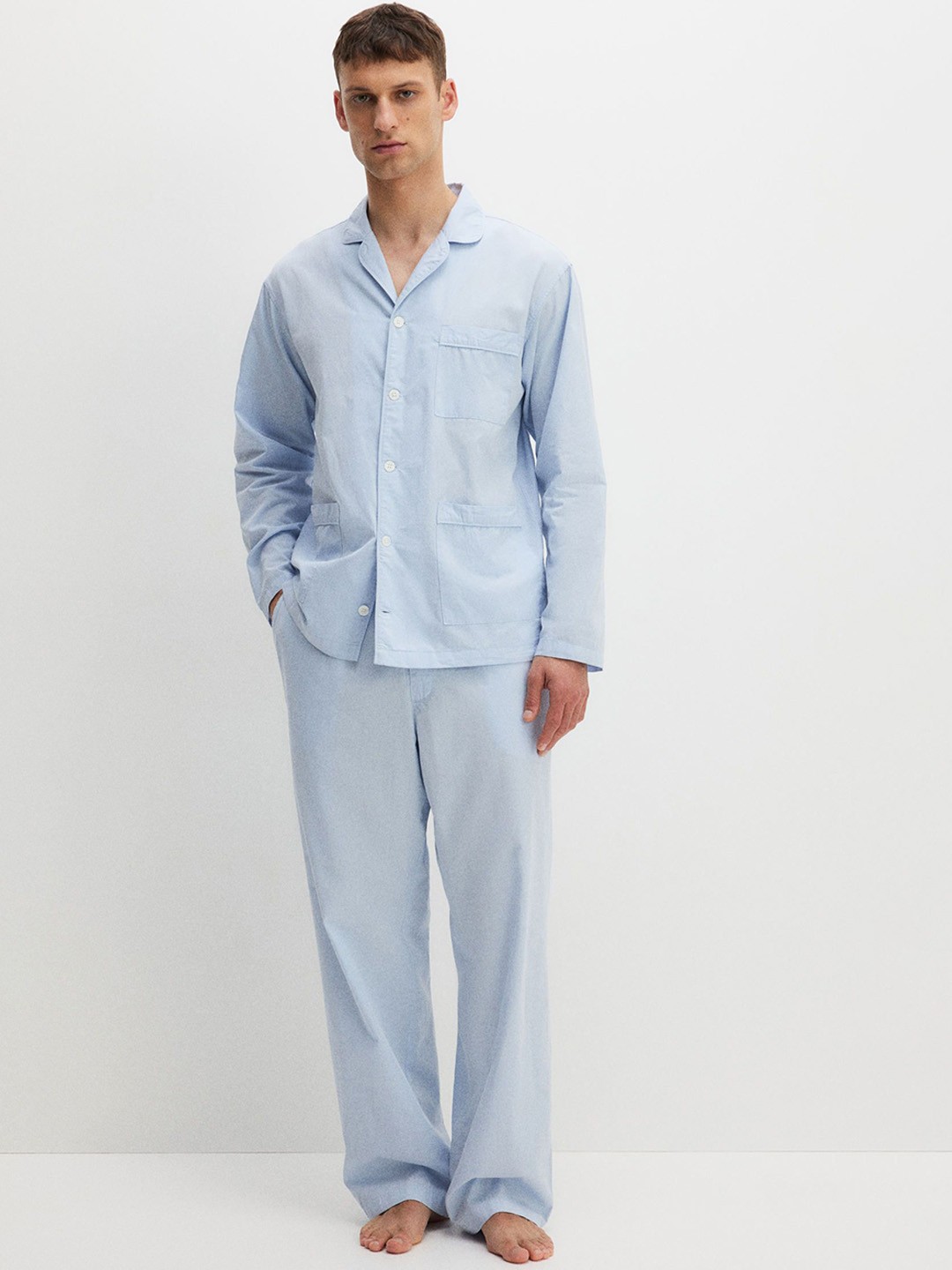 

H&M Cotton Pyjama Shirt And Bottoms, Blue