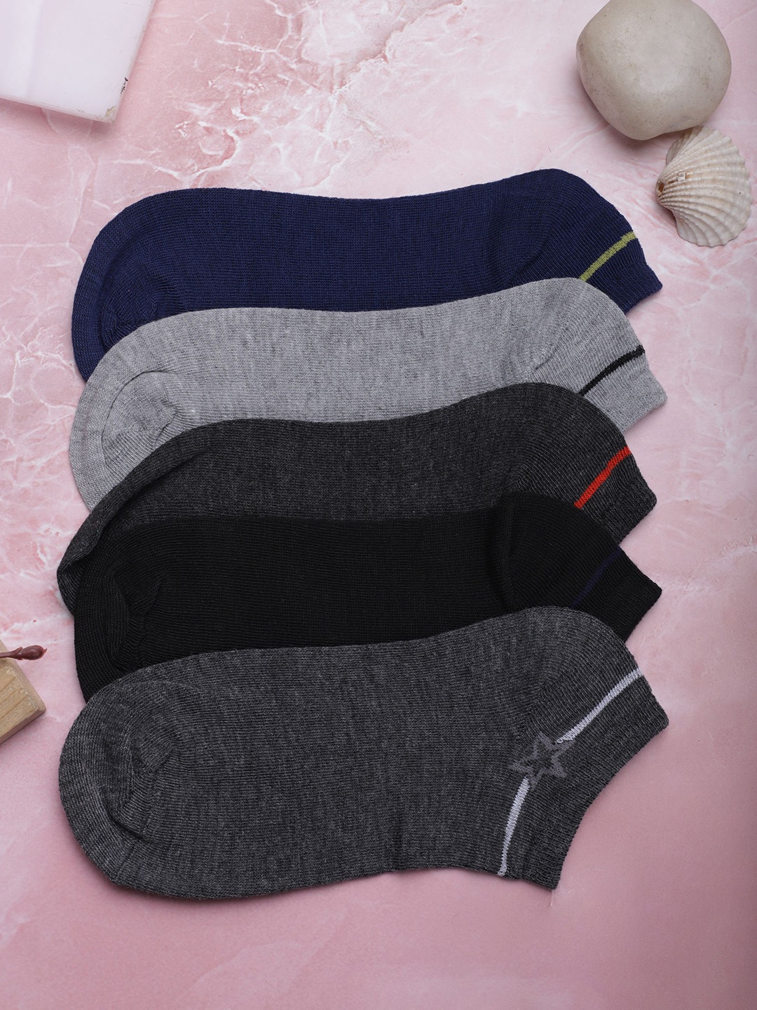 

Zalima Men Pack Of 5 Patterned Cotton Ankle Length Socks, Navy blue